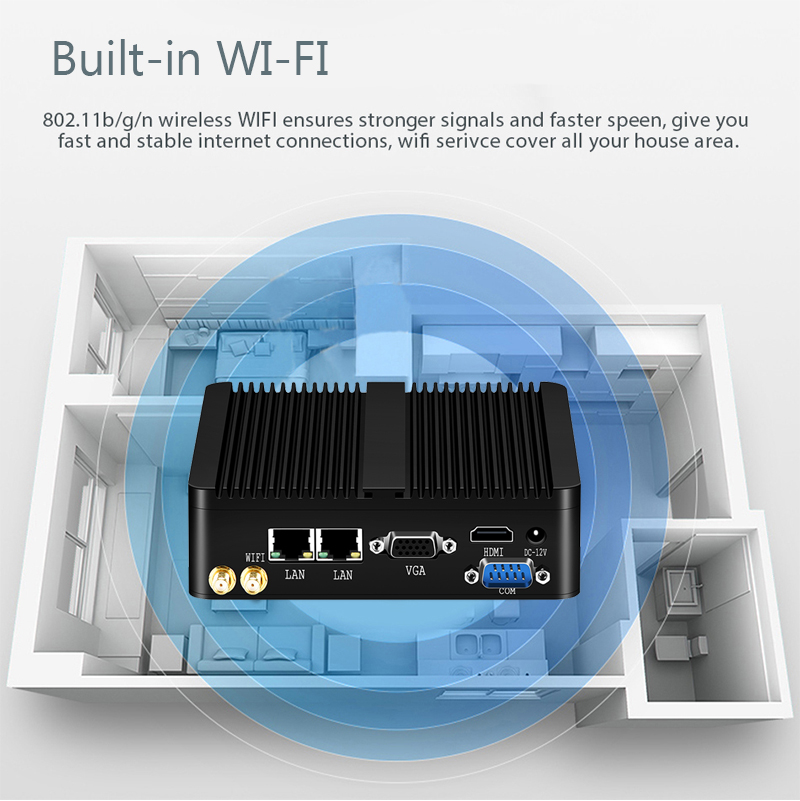 Mini pc industrial fanless mini pc celeron j6412 j1900 n2840 dual lan gigabi hd incorporado iot windows10/11 linux htpc