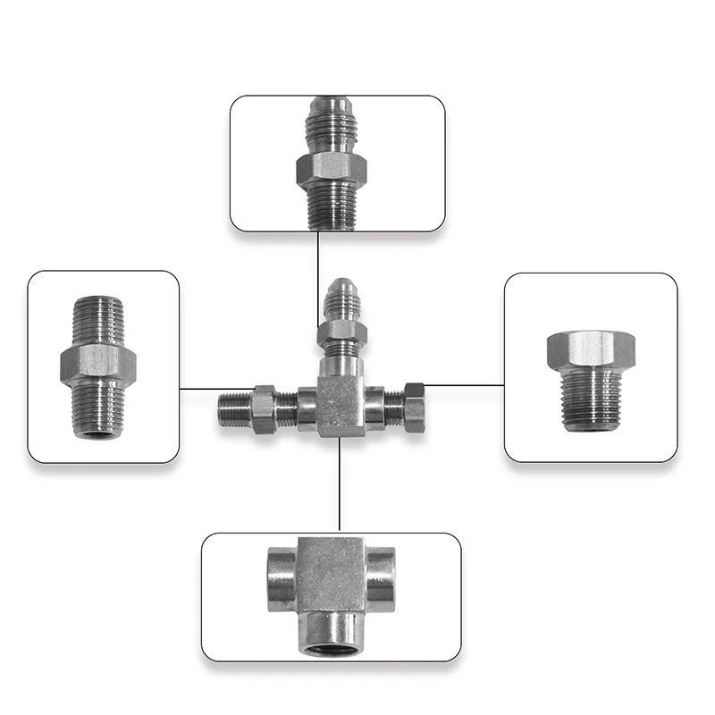 Adaptor Fitting Tee 3 Way 1/8 "NPT to 4AN & Plug Sensor tekanan oli blok alumunium Alloy