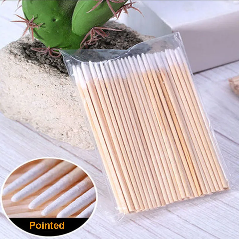 ผ้าฝ้าย Swab Lint ฟรี Micro แปรงไม้ Cotton Buds Swabs ทําความสะอาดหู Stick Eyelash Extension กาวถอดเครื่องมือ