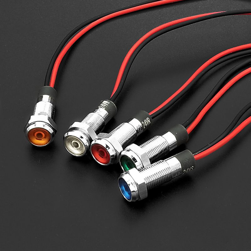 1個6ミリメートルのled金属インジケータライト防水信号ランプ3v 5v 6v 12v 24vで220v線式赤黄青緑白