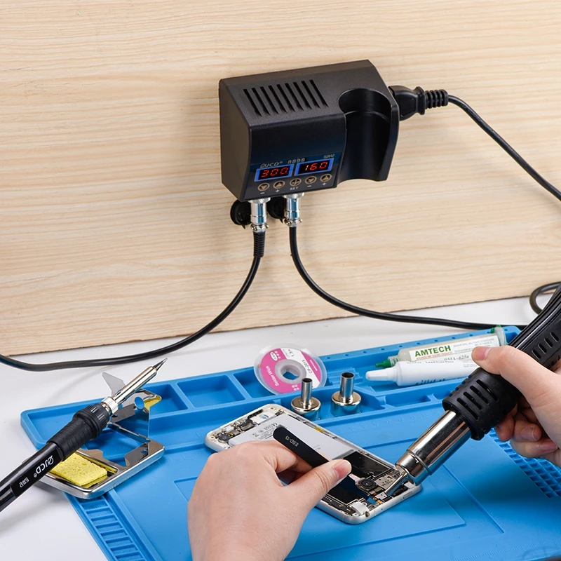 750W SMD Làm Lại Bộ Hàn 2 Trong 1 Không Khí Nóng Đồ Bộ Cát Hàn Hình LCD Màn Hình Hiển Thị Kỹ Thuật Số Hàn Trạm BGA PCB IC Sửa Chữa 8898