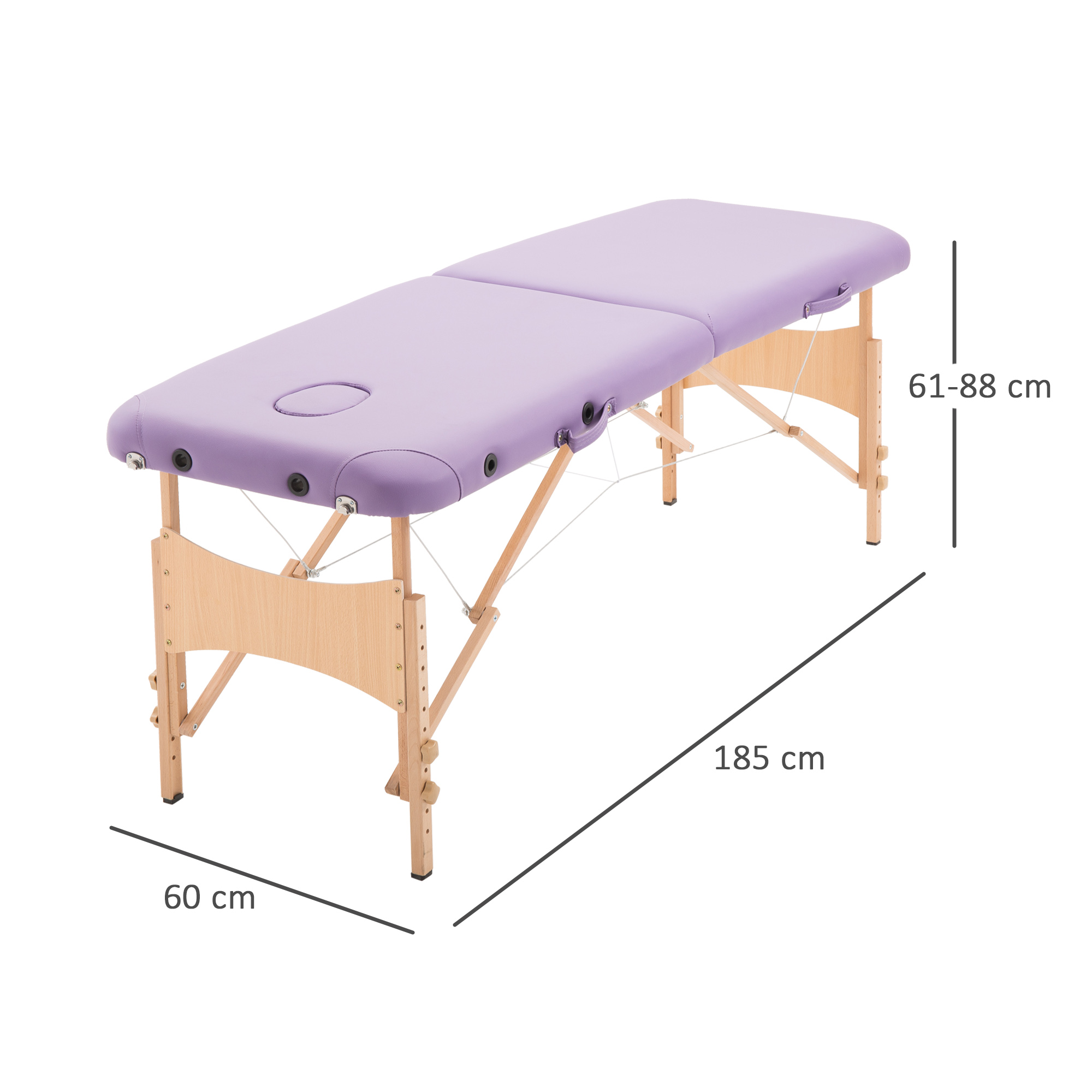 HOMCOM Cama De Masaje Madera Plegable 182 x 60cm Tatuaje Terapia Sofa Cama Morado