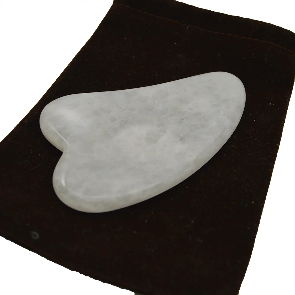 Alat Pijat White Jade Gua Sha, Pengikis Gouache untuk Wajah, Leher, Jari