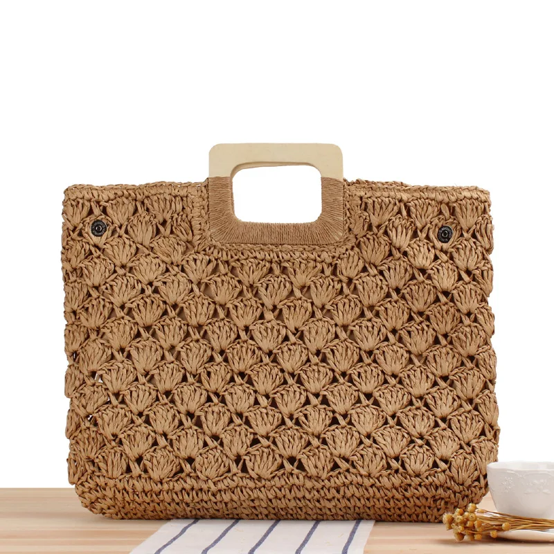 47X39CM Retro Đính Tay Túi Lớn Dung Tích Túi Xách Rỗng Ống Hút Túi Ins Bên Bờ Biển Kỳ Nghỉ Túi Xách Đi Biển a7128