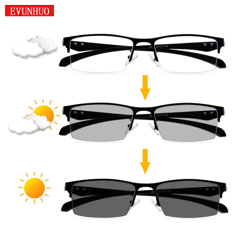 Titanium Transition Photochromic Progressive Reading Glasses Men Hyperopia Presbyopia diopters Outdoor Presbyopia Glasses
