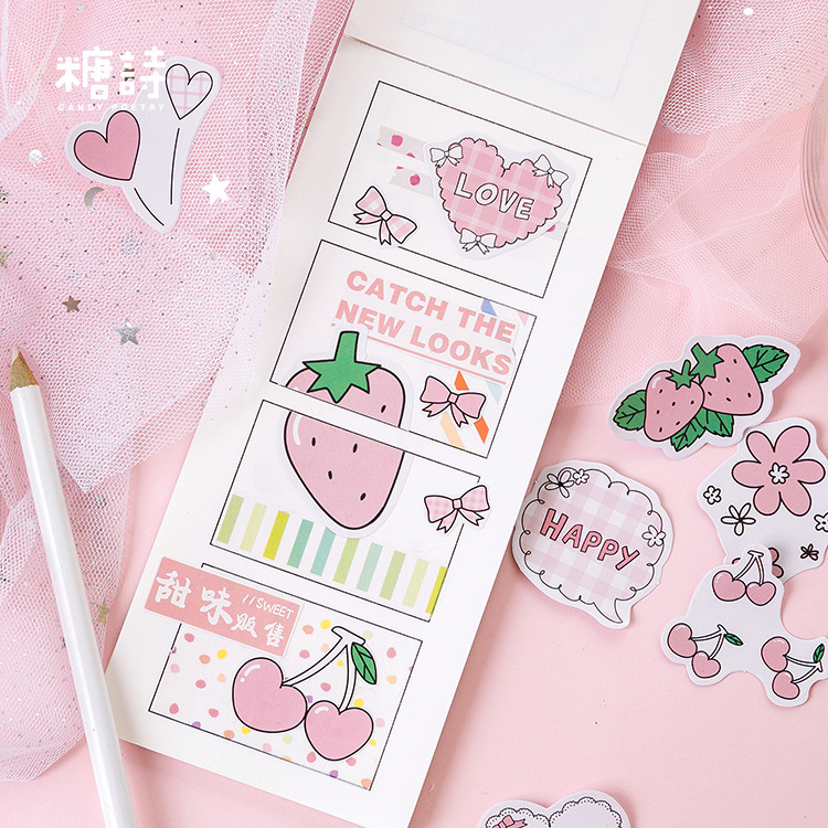 Mohamm Hương Vị Dâu Tây Series Dễ Thương Đóng Hộp Kawaii Dán Vạch Kế Hoạch Thêu Sò Văn Phòng Phẩm Nhật Bản Nhật Ký Miếng Dán