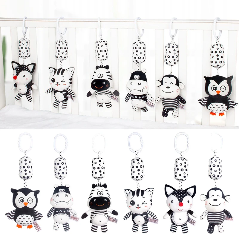 ทารกแรกเกิด Bells Soft Plush Rattle ของเล่นเปลแขวน Bell รถที่นั่งรถเข็นเด็กสีดําและสีขาว WIND CHIME ของเล่นเพื่อการศึกษาของขวัญ