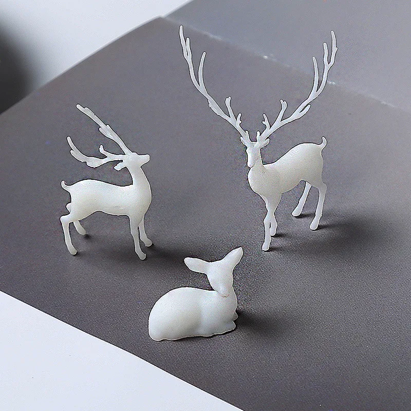 Accesorios de micropaisaje de bosque tridimensional 3D, pegamento epoxi de cristal, relleno artesanal, decoración, modelo de ciervo de hada alce, 3 uds.