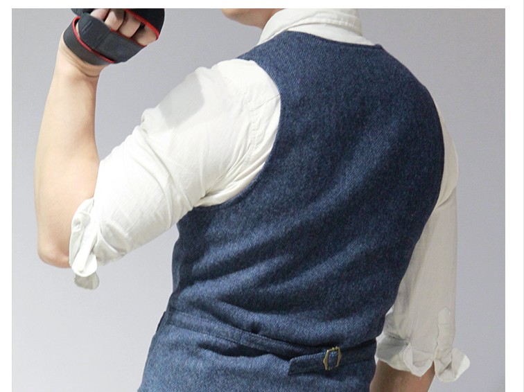 Colete de lã de peito único masculino com terno azul misturado, jeans, colete slim fit, jaqueta casual, negócio formal