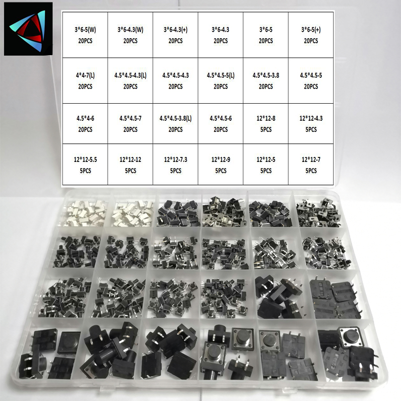 335PCS 24 Modelle 3*6 4,5*4,5 12*12 Takt Schalter Tactile Push Button Switch Kit Höhe 3,8 4,3 ~ 12MM DIP 4P 3P 3x6 Schlüssel