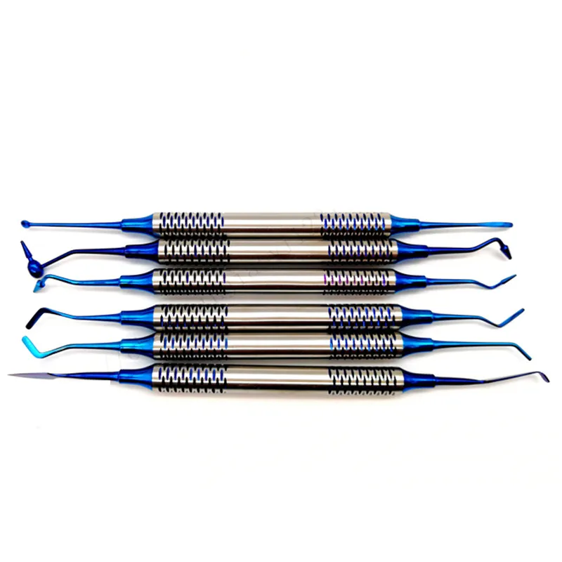 material dentário composto resina espátula de enchimento 6 pçs Odontologia titânio chapeado cabeça conjunto enchimento resina alça grossa conjunto restauração dental instrumento