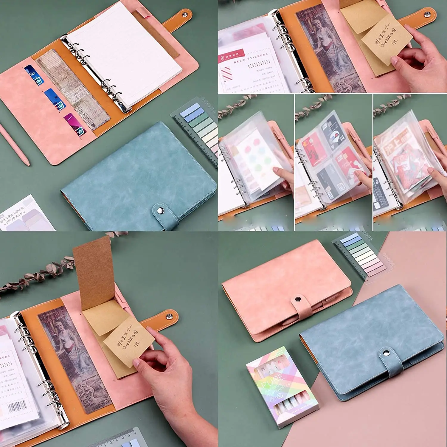 A5 Size PU Leather Notebook Binder, Refillable 6 Round Ring Binder Cover for A5 Filler Paper, Notebook Personal Planner Binder