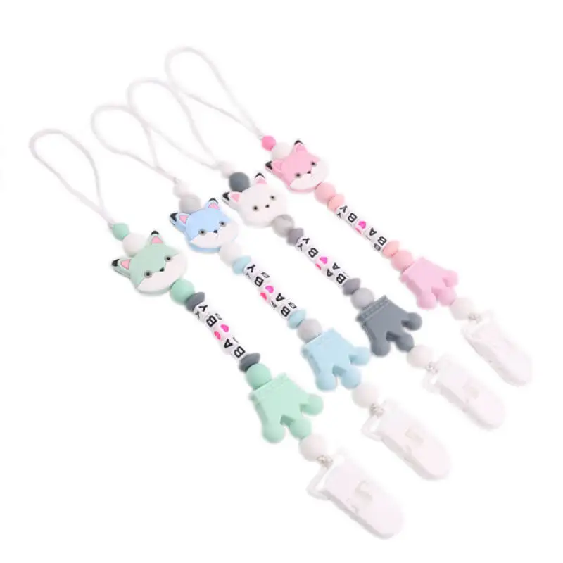 Cá Tính Núm Vú Giả Kẹp Bé Tùy Biến Tên Silicon Pacifier Chống Thả Dây Chuyền Thực Phẩm Cấp Mọc Răng Đồ Chơi Cho Răng Hàm