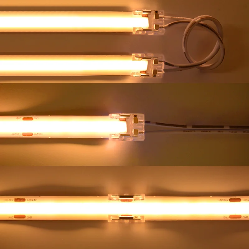 Conector de tira de LED transparente sin soldadura, 5 uds., para COB 2835 5050 DIM RGB CCT, luces de tira LED IP20, conectores de extremo doble único