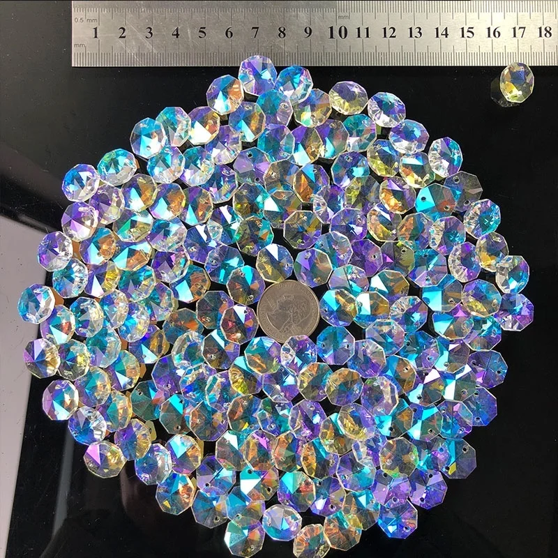 10 Uds. Aurora cristal octagonal cuentas prisma guirnalda hilo lámpara cadena parte Arco Iris atrapasoles cortina DIY fabricación de joyas
