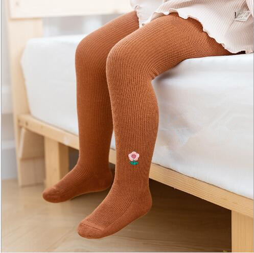 0-12Y Musim Gugur dan Musim Dingin Jarum Ganda Benang Nol Warna Permen Legging Bayi Bayi Bordir Pantyhose Bunga Kecil