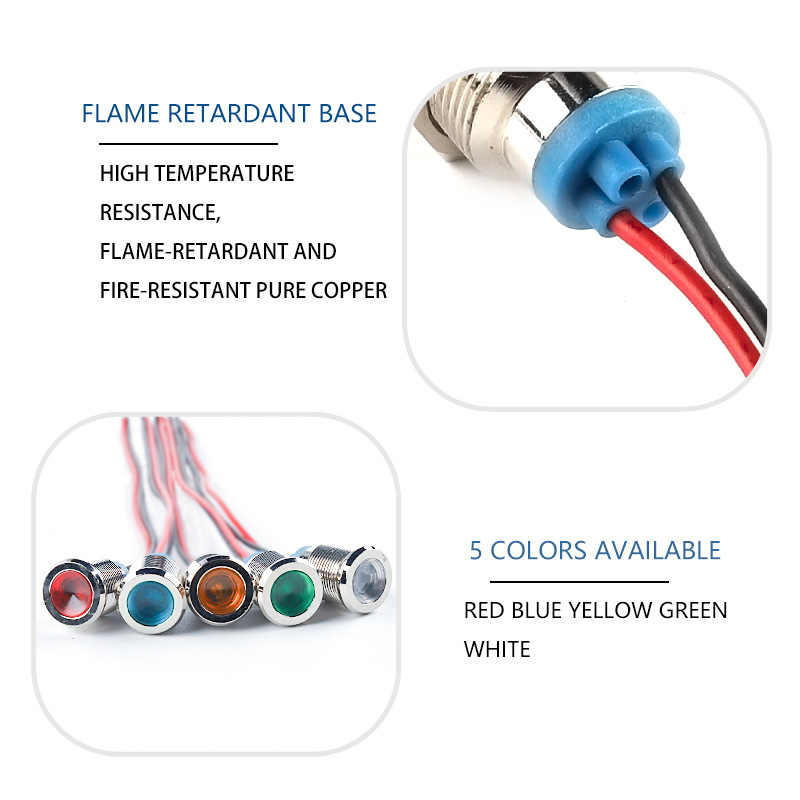 Lámpara de señal de luz indicadora de Metal LED impermeable de 6mm con cable 3V 6V 12V 24V 110V 220V botón de Metal rojo/amarillo/azul/verde/blanco