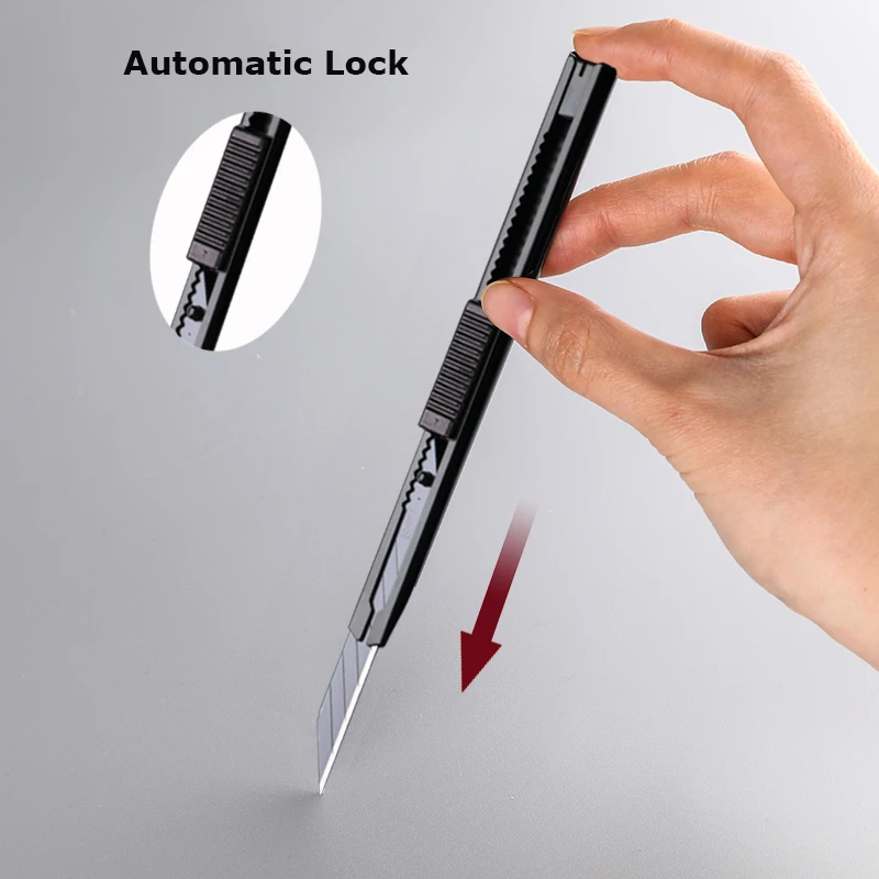Coltello multiuso Deli Stationery in metallo 30 °   Piccolo tagliacarte con design autobloccante per unboxing CUT TOOL Forniture artistiche Lama 9MM