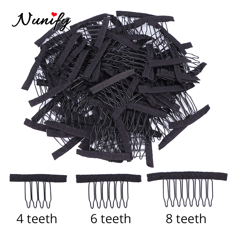 Nunify Tóc Giả Lược Kẹp 4 Răng Tóc Kẹp Thép Không Gỉ Tóc Giả Kẹp Combo Snap Clip Với Cao Su Cho Tóc nối Dài