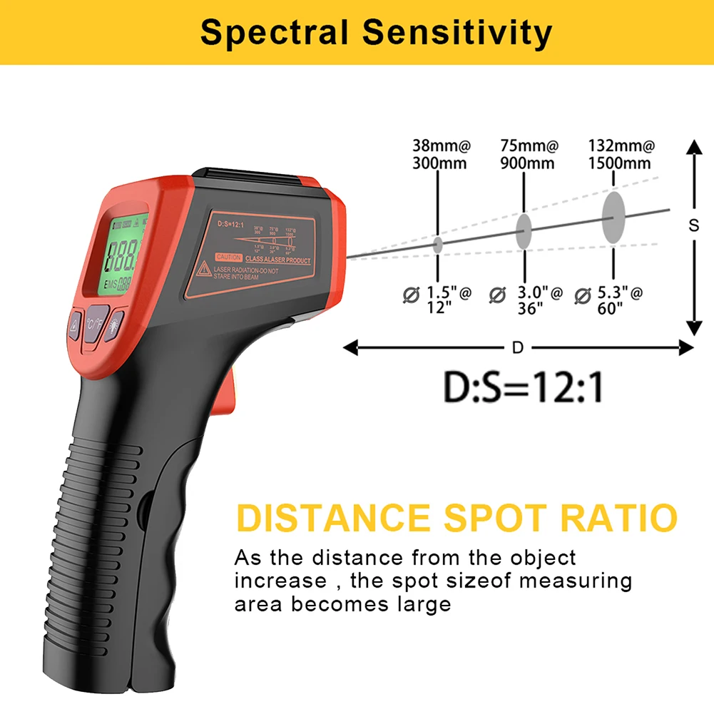 Digital Infrared Thermometer Non-Contact Pyrometer High Temperature Gun -50~600℃/-58~1112℉ Laser-Pointer Infrared IR Thermometer