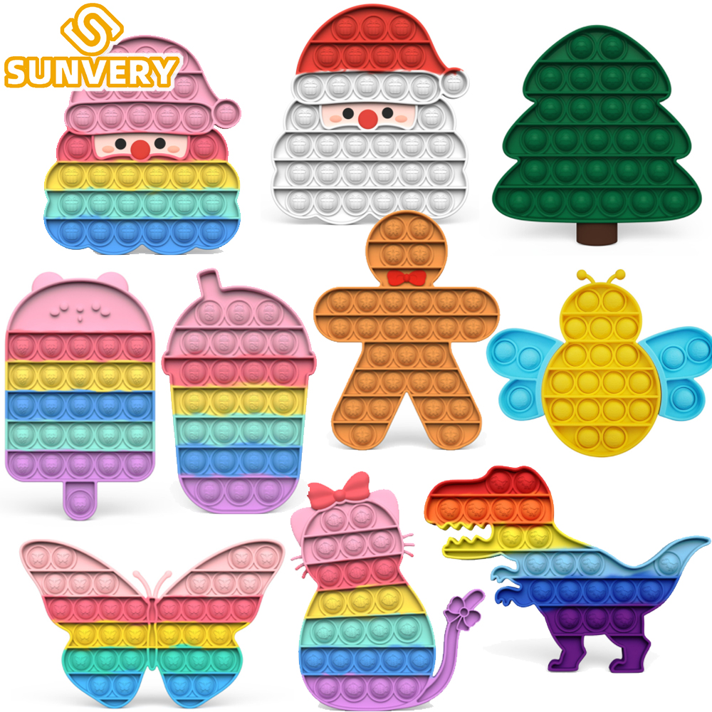 Tema navideño Pops Bubble Fidget Toys Navidad Popper autismo juguetes para aliviar el estrés para niños juego de hoyuelos simples juguetes regalo de Año Nuevo