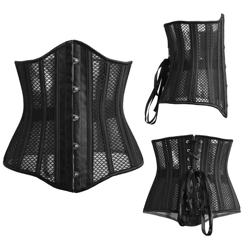 U2JF Push Up Bustier Steampunk Unterbrust Korsett Stahl Ohne Knochen Push Up Bustier Korsett Taille Shaper Shapewear Gürtel Schwarz