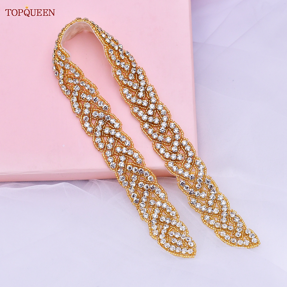 TOPQUEEN S216-G Golden Bridal Belt Full Rhinestones Women Sash  Luxury Designer Moroccan Wedding Waistband Shiny Jewel Applique