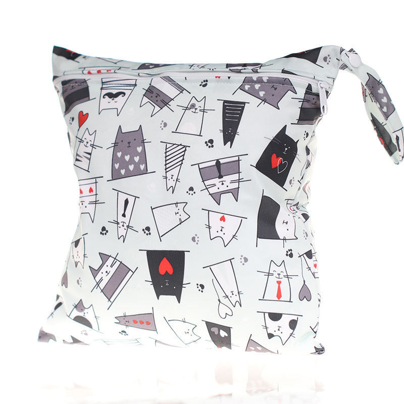 8 cat patterns Waterproof wet bags single Zipper Pocket Baby Diaper Storage Bag Washable Cloth Diaper Wet bag