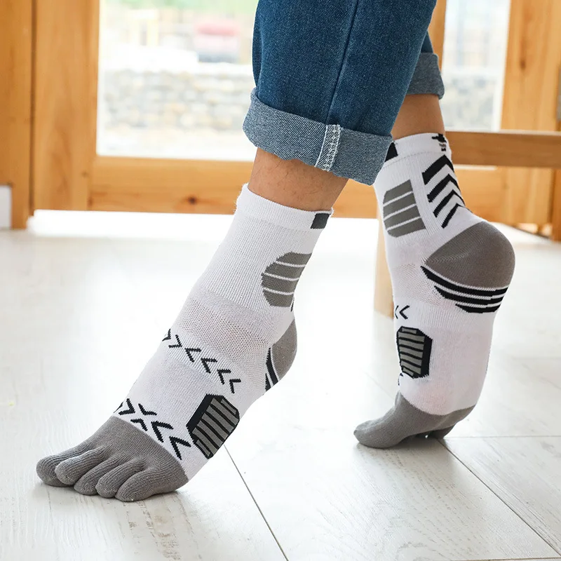 5 pares de calcetines deportivos con punta de compresión de algodón puro que absorben el sudor coloridos bicicleta maratón Fitness baloncesto al aire libre calcetines de 5 dedos