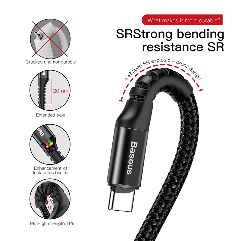 Baseus Spring USB Type C Cáp Sạc Cho Xe Hơi Mạnh Linh Hoạt Đầm 2A Cáp Sạc USB C Cho Điện Thoại Di Động cáp Dữ Liệu