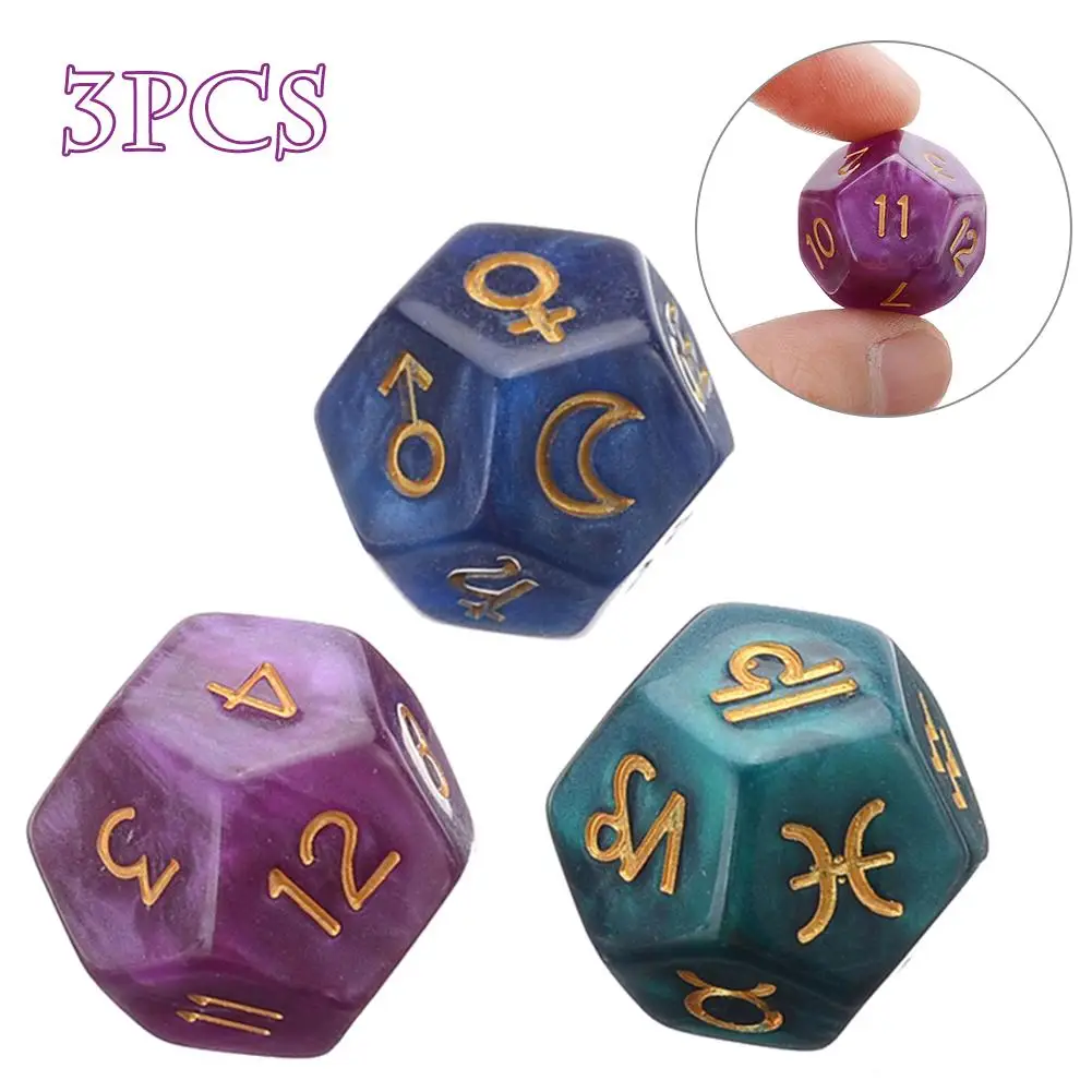 3PCS 12-Seitige Würfel Astrologie Tarot Karte Facetten Konstellation Würfel Freizeit Und Unterhaltung Spielzeug Für Party Spiel