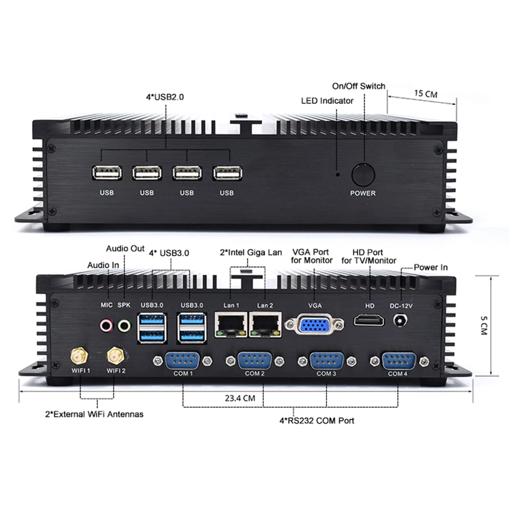 Yohirs Industrial Fanless Mini Computer Intel Core i5 3317U Celeron 1037U 2xRJ45 Lan 4xRS232 COM 8USB Rugged Micro PC Win7 XP OS