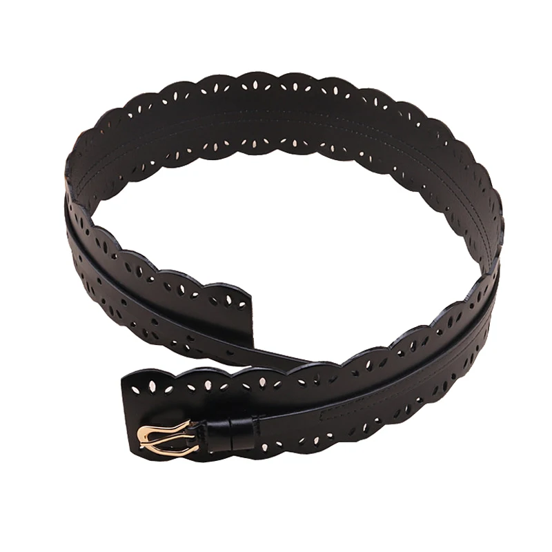 Ceinture en cuir de vache occidentale ajourée pour femmes, robe à la mode, pull, manteau épais, large ceinture