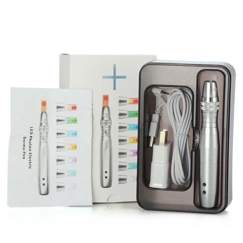 HELLO FACE ไร้สาย Derma ปากกา 7 สีไฟ LED Photon ปากกา 2 pcs เข็มของขวัญปรับ NANO Micro Needle Face Care TOOL