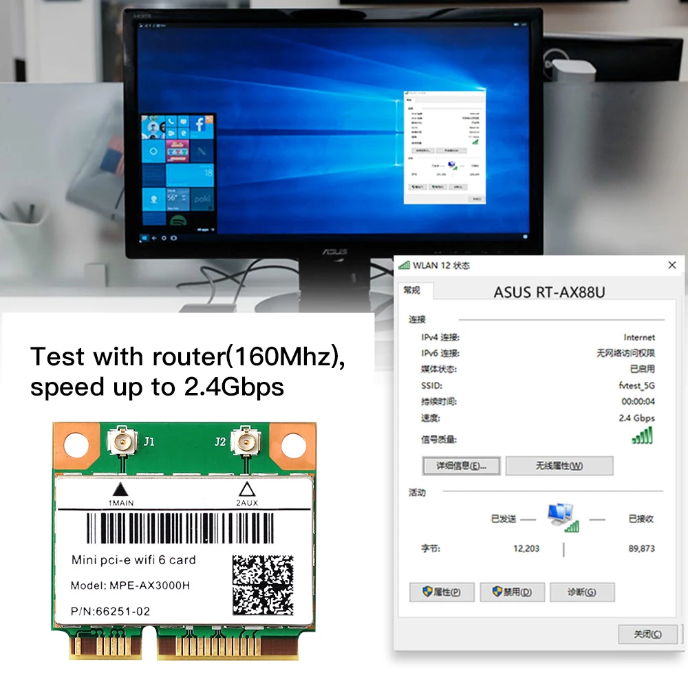 2974 Мбит/с Wi-Fi 6 AX200 двухдиапазонная беспроводная полумини-карта PCI-E сетевая Wi-Fi Bluetooth 5,2 802.11ax/ac 2,4 ГГц/5 ГГц адаптер MU-MIMO