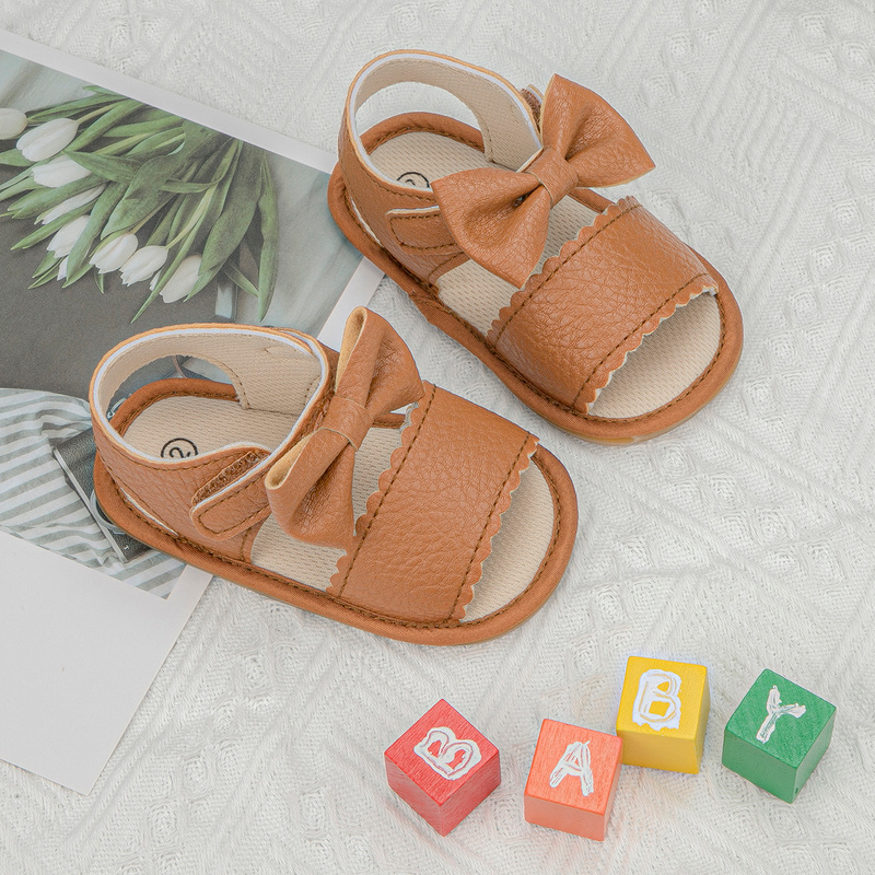 KIDSUN Mùa Hè 2021 Mới Xuất Hiện, Xăng Đan Cho Bé Sơ Sinh Bé Gái Công Chúa Nơ Dễ Thương-Nút Thắt Da Đế Cao Su Phẳng Tập Đi Đầu Tiên xe Tập Đi