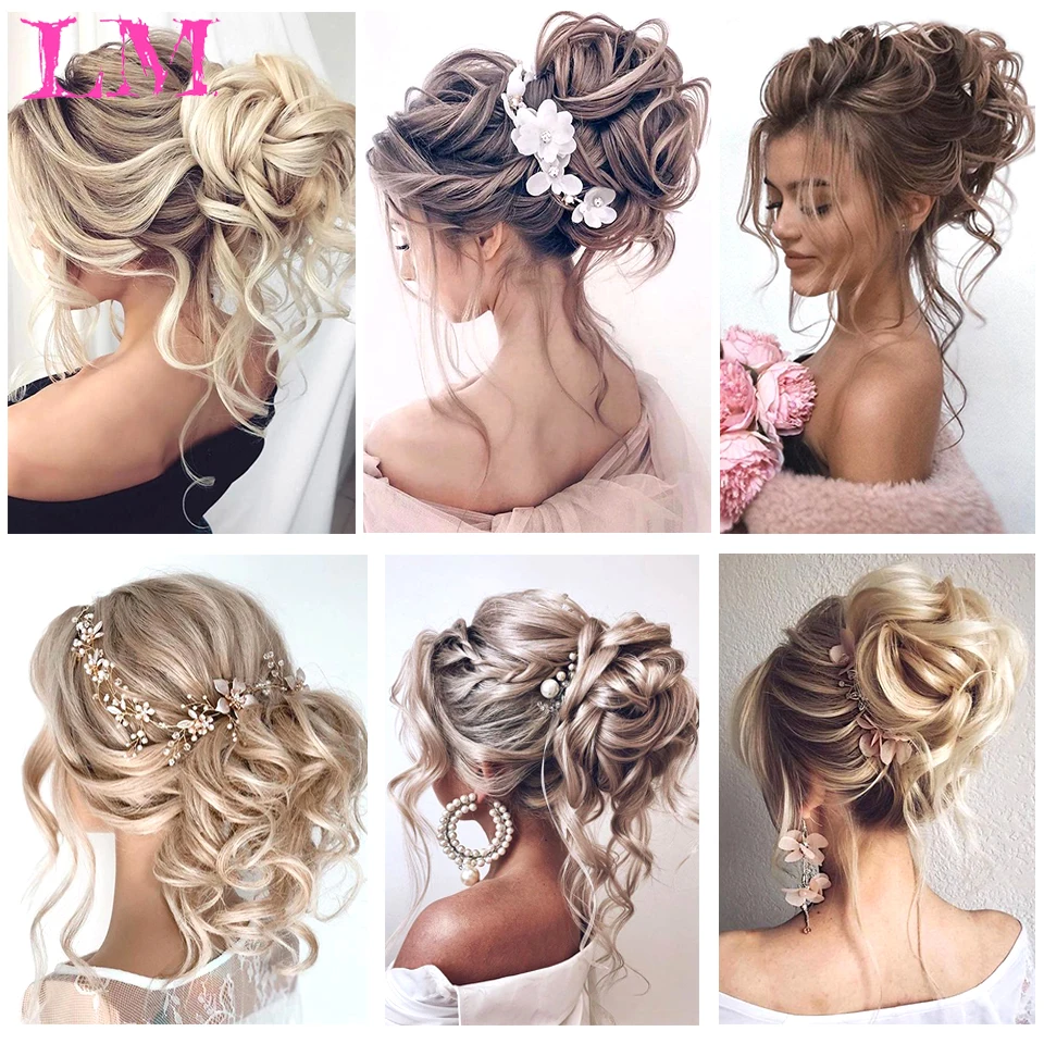 LiangMo Cô Dâu Lộn Xộn Lớn Búi Tóc Xoăn Chignon Với Lược Kẹp Tóc Đuôi Bao Đuôi Ngựa Mở Rộng Tổng Hợp Tự Nhiên Giả tóc