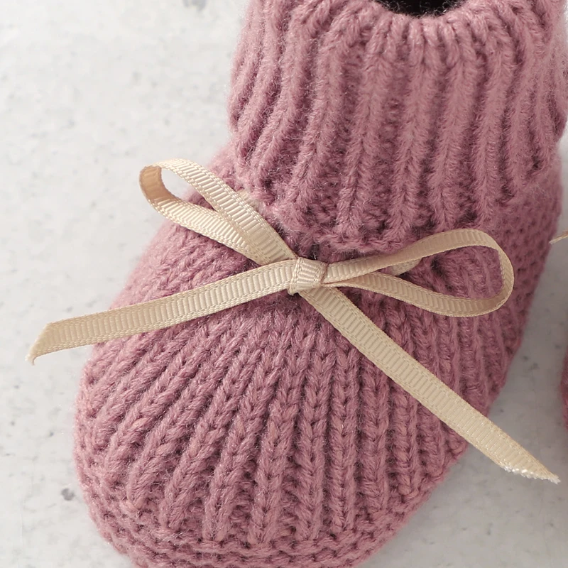 รองเท้าเด็ก + ชุดถุงมือถักแรกเกิดเด็กชายรองเท้า Mitten แฟชั่น Butterfly-Knot เด็กวัยหัดเดินทารก Slip-On เตียงรองเท้า Hand Made