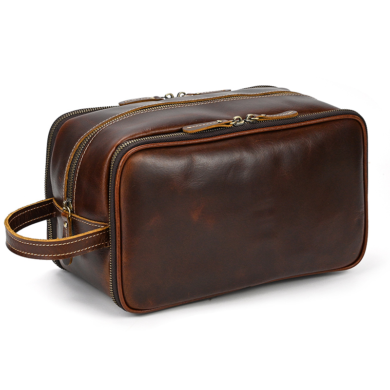 Rindsleder Kulturbeutel Männer Leder Kosmetik Tasche Mann Frau Kulturbeutel Lagerung Taschen Aus Echtem Leder Handtasche Für Make-Up Dopp Kit Männlich