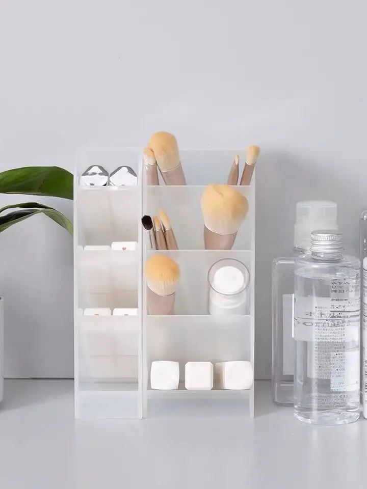 Creative Multifunctional 4 Grid Desktop Organizer ผู้ถือปากกาแต่งหน้ากล่องโรงเรียนอุปกรณ์สํานักงานเครื่องเขียน