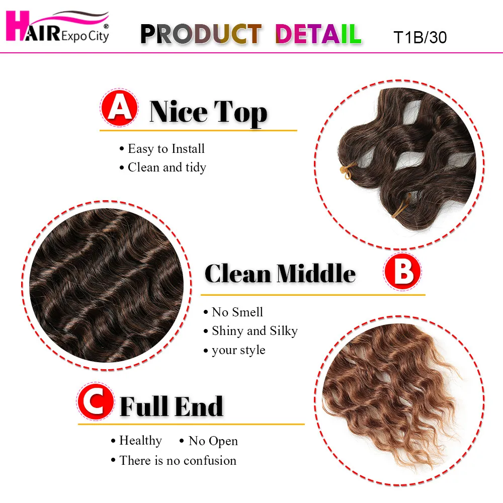 22-28 Inch Sâu Sóng Xoắn Móc Tóc Tổng Hợp Tự Nhiên Thắt Bím Tóc Phi Cong Ombre Bện Tóc Cài Tóc Đẹp Sang Trọng hội Chợ Triển Lãm Thành Phố