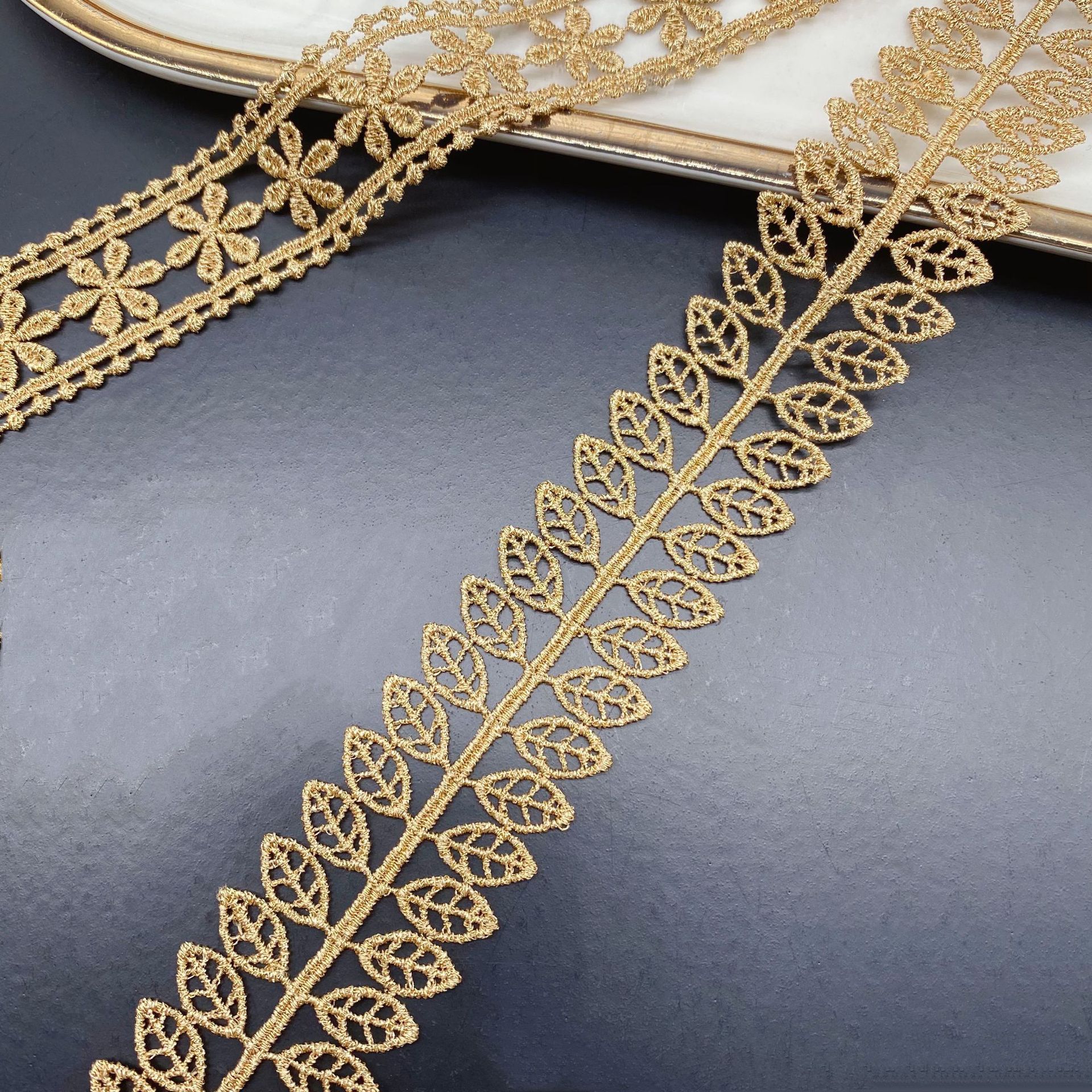 5 metros de ouro oco folha flor guarnição do laço para tricô casamento bordado fita diy artesanal retalhos costura suprimentos artesanato