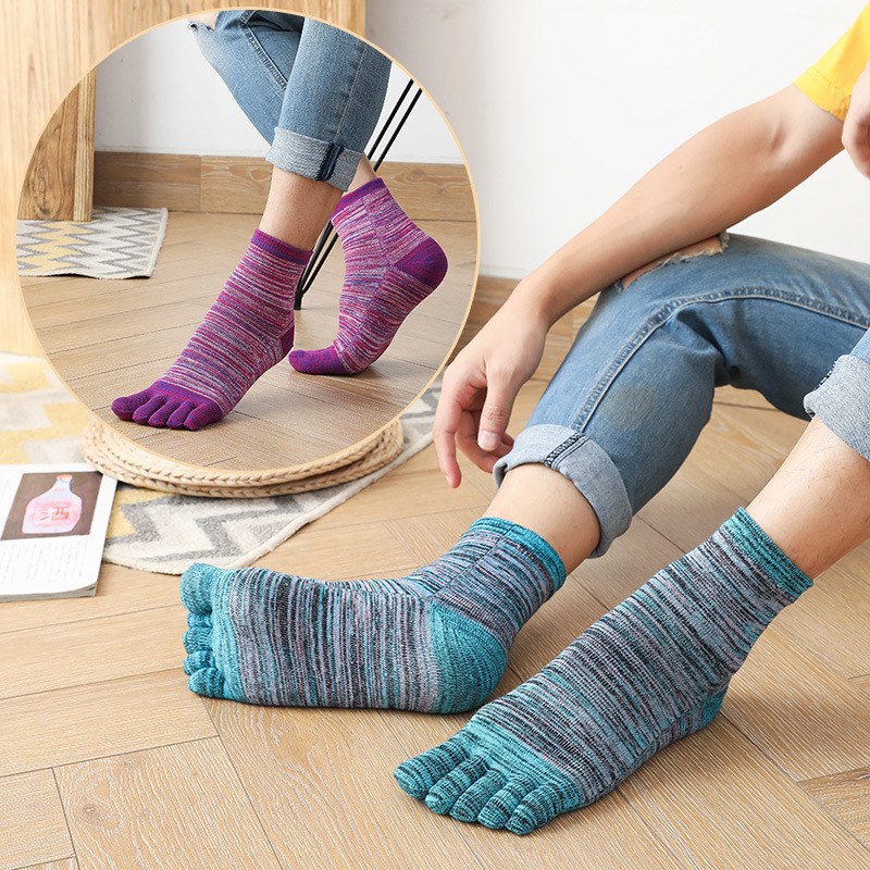 1/5 pares de calcetines coloridos de 5 dedos hombre de negocios algodón a rayas joven Casual absorbente de sudor vestido de fiesta feliz calcetines cortos del dedo del pie