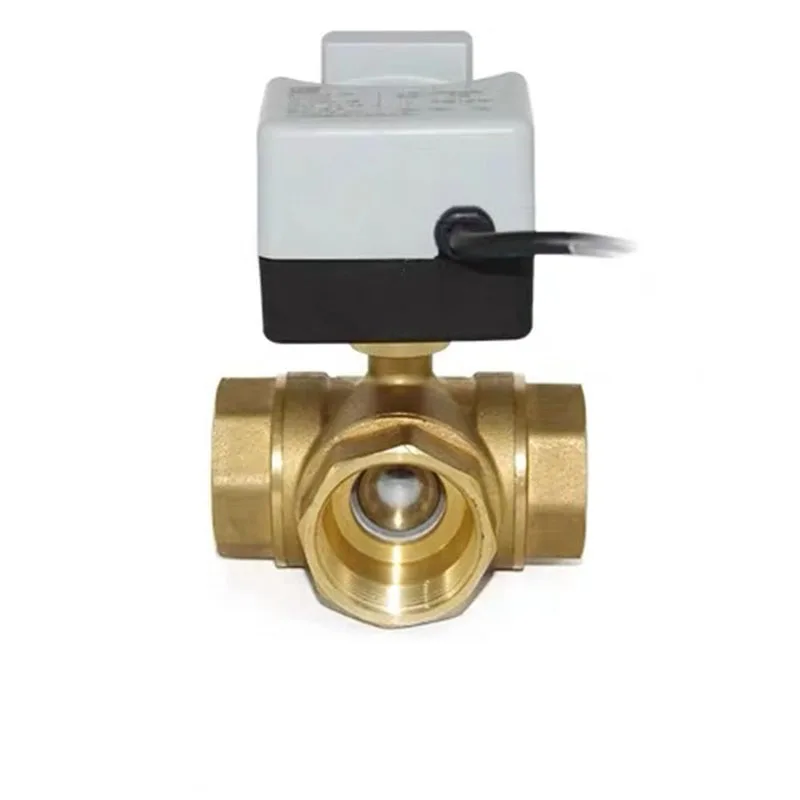 Válvula de bola motorizada de latón, actuador eléctrico de dos controles de 3 cables AC220V, 3 vías/2 vías DN15 DN20 DN25 DN32 DN40 con interruptor Manual