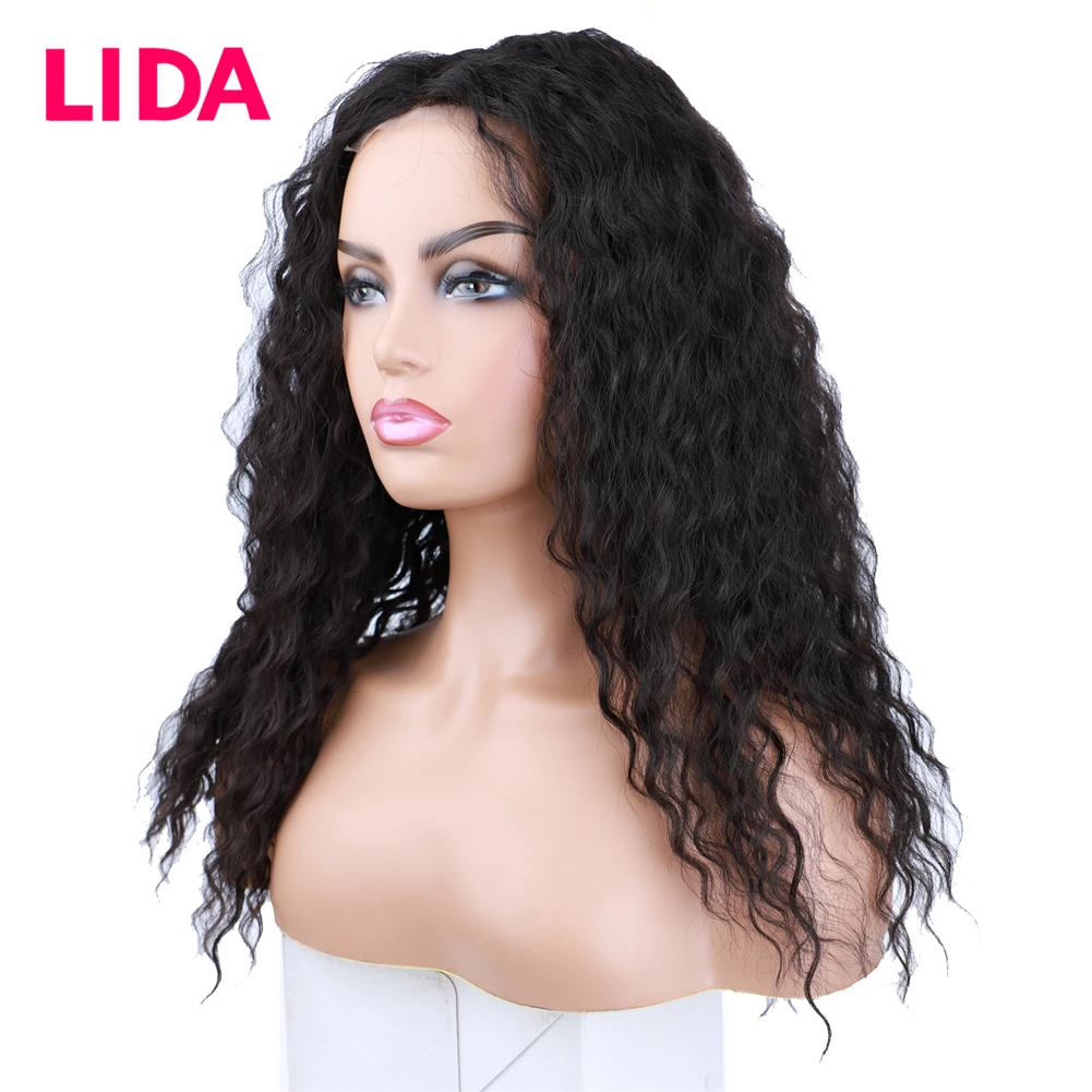 Lida Ren Phần Tóc Giả Máy Làm Tự Nhiên Sóng Cao Cấp Hỗn Hợp Trung Quốc Tóc Của Con Người Không Remy Tóc Giả 18Inch Dành Cho phụ Nữ
