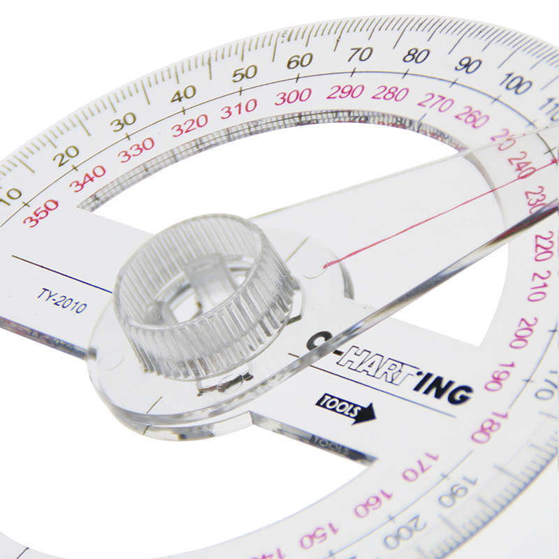 Vendita calda Tutto circolare 10 cm Plastica Puntatore da 360 gradi Goniometro Righello Cercatore angolare Braccio oscillante per forniture per ufficio scolastico