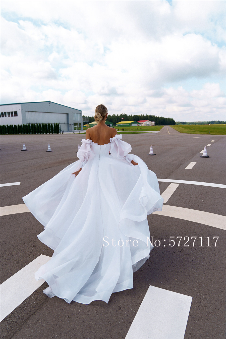 Vestidos de baile com corpete franzido sem alças 2080 vestido de casamento de organza com mangas compridas destacáveis vestidos de noiva império
