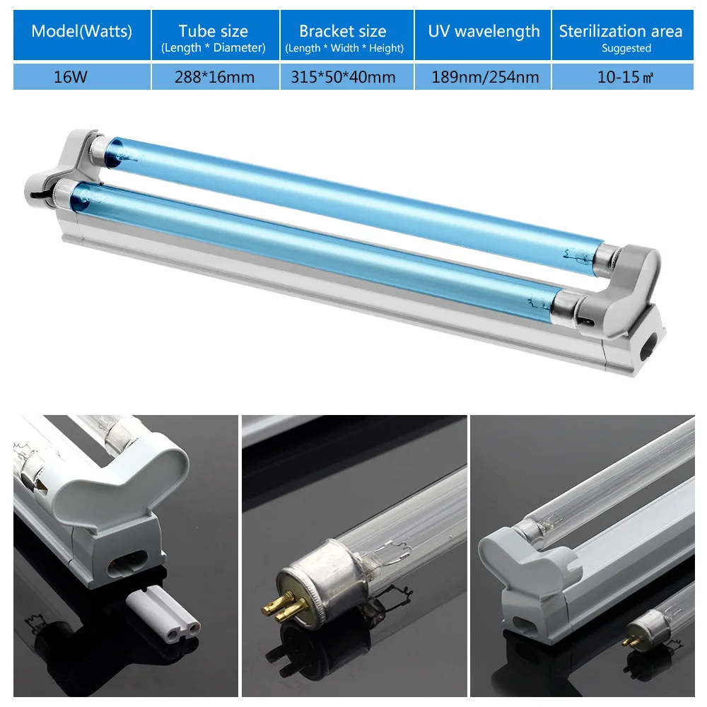 16W/220V Tia Cực Tím Diệt Mầm Đèn UVC Máy Tiệt Trùng Diệt Bụi Chi Eliminator 254nm Đôi-Tiệt Trùng UV Thạch Anh đèn Cho Gia Đình