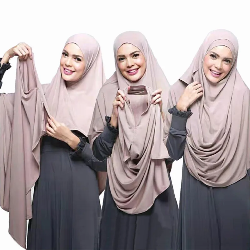 Hồi Giáo Áo Hijab Khăn Choàng Nữ Đôi Liền Khăn Femme Musulman Hồi Giáo Khăn Trùm Đầu Bông Khăn Choàng Bọc Cao Su 180*85cm