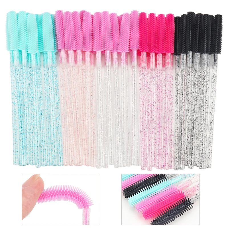 Bộ 50 Silicone Pha Lê Mascara Hoa Dây Applicator Dùng Một Lần Kim Cương Mi Bàn Chải Lược Cho Phụ Nữ Làm Đẹp Cọ Trang Điểm Dụng Cụ